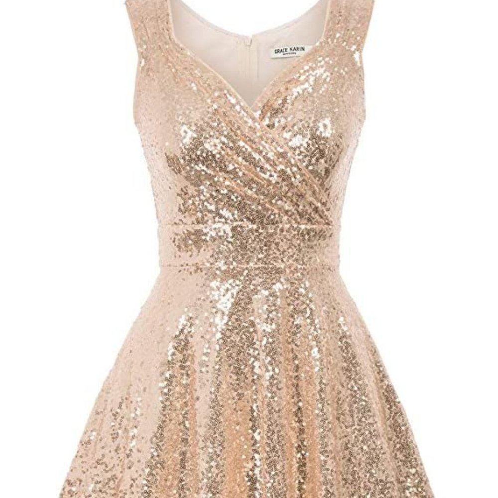 Gold Sequin V-Neck Dress